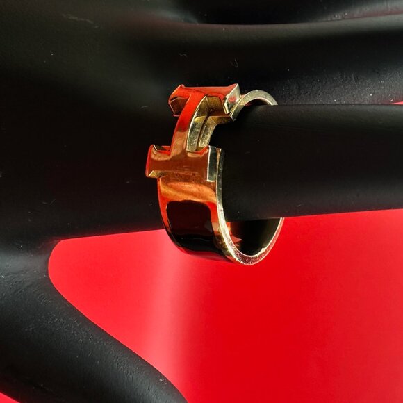 Hermes Black Enamel Gold Tone Clic Clac H Band Ring Size 8 1/4 - Picture 5 of 13